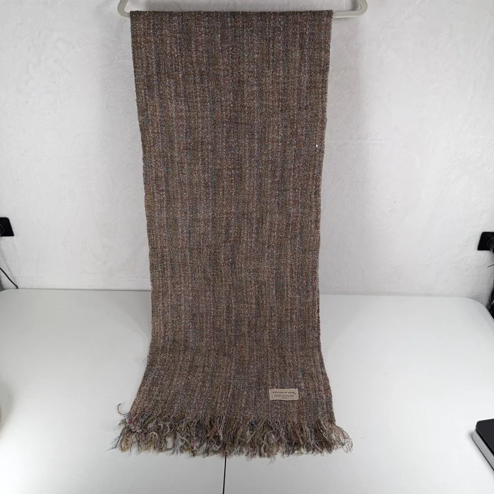 Mucros Weavers Scarf Ireland Multi Color Boucle Fringed Wool Blend Warm Cozy